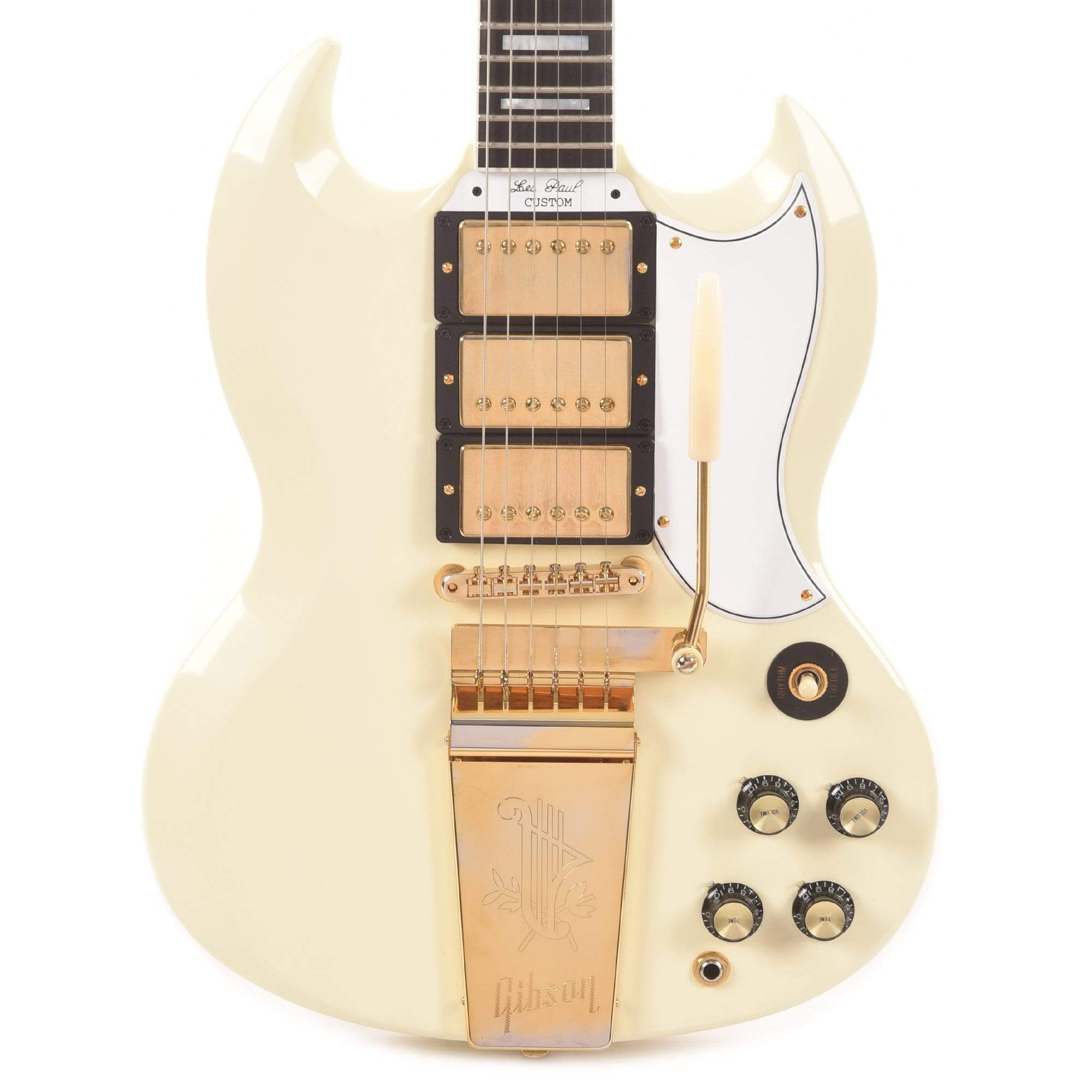 Gibson 1963 Les Paul SG Custom Reissue 3-Pickup w/ Maestro VOS Electric Guitar, Classic White (SGC63VOCWGM1)