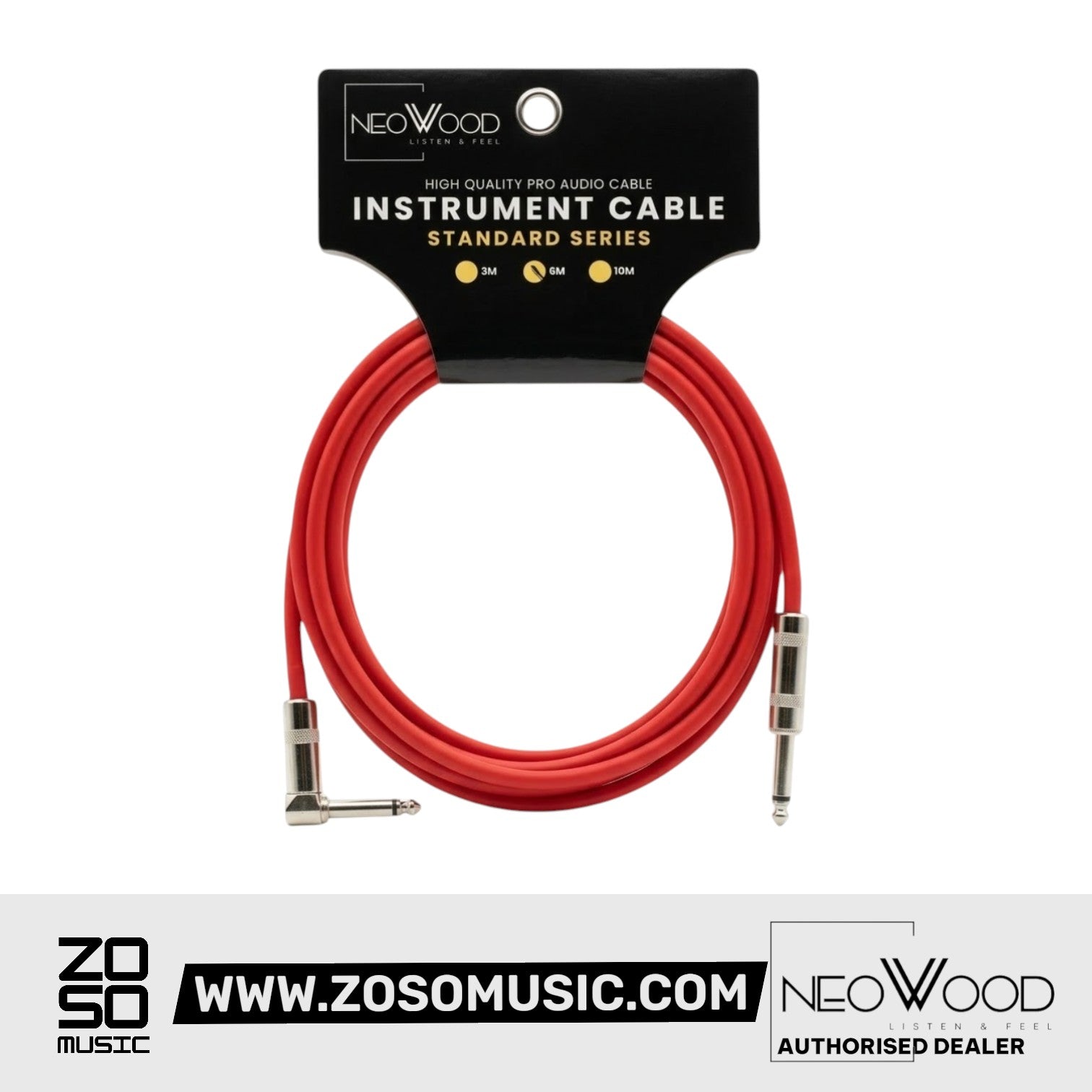 Neowood AMO002 3 & 6 Meter QTR- Right Angled QTR Instrument Cable |  NEOWOOD |  CABLES |  Zoso Music