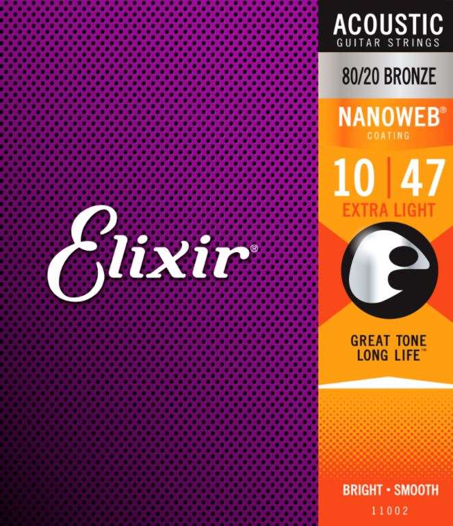 ELIXIR 11002 NANOWEB 80-20 BRONZE ACOUSTIC GUITAR STRINGS 10-47 | ELIXIR , Zoso Music