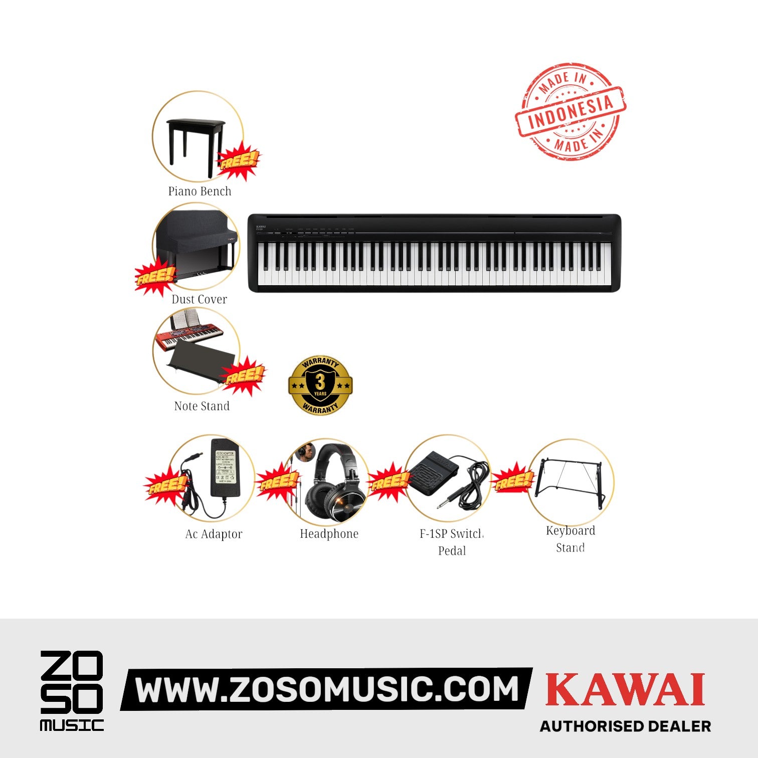 Kawai ES-120 Portable Digital Home Piano - Black |  KAWAI |  PIANO-DIGITAL |  Zoso Music