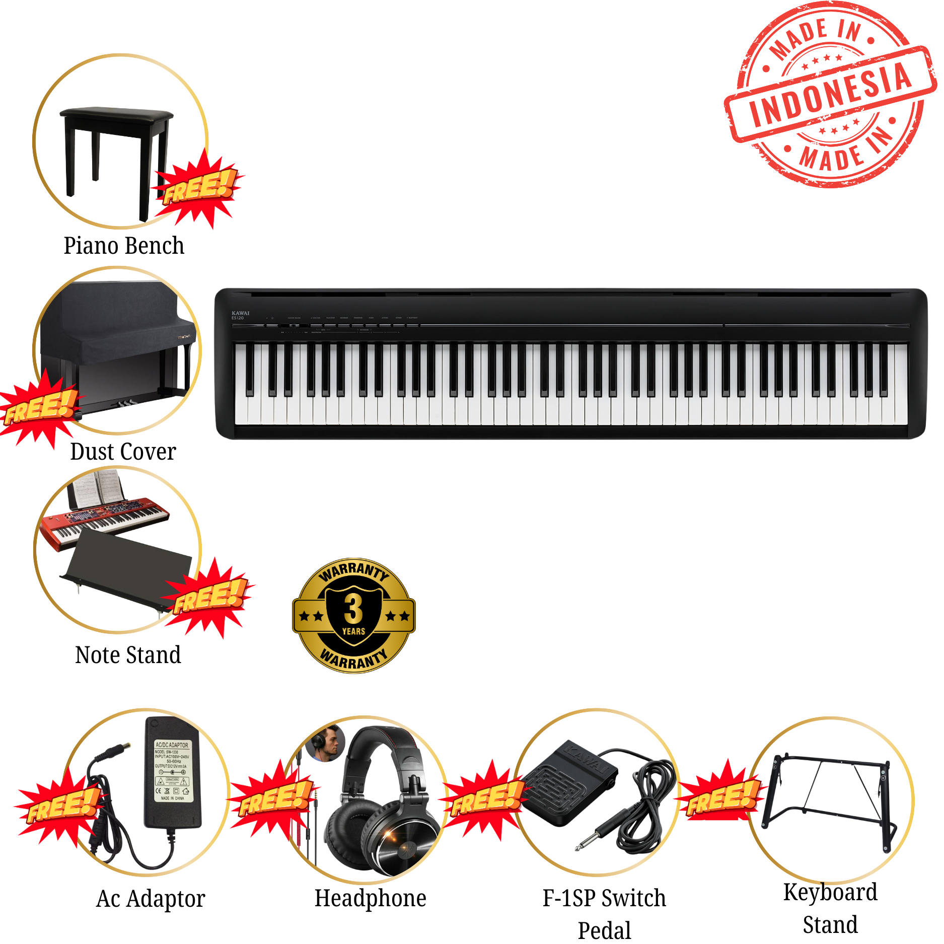 Kawai ES-120 Portable Digital Home Piano - Black