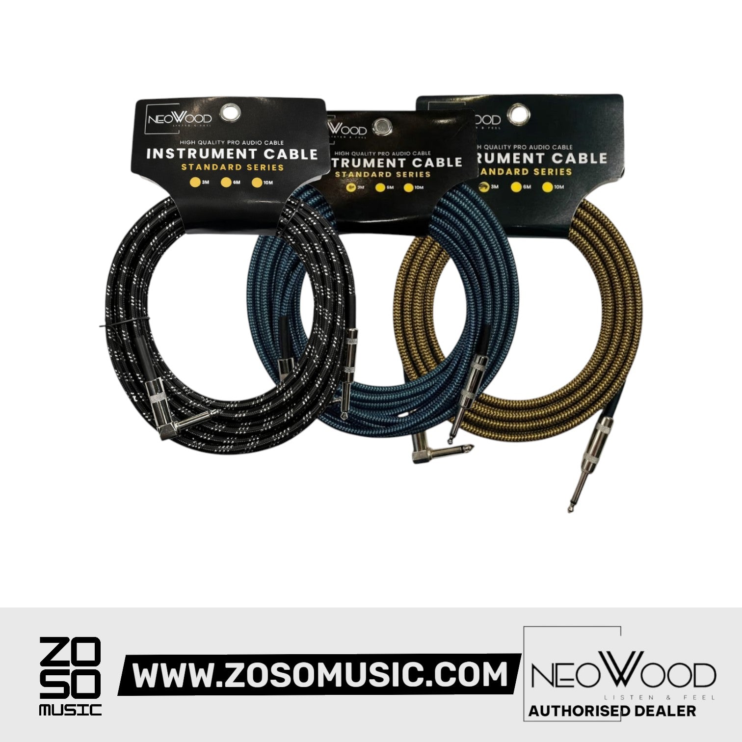 Neowood AMP006 3 Meter QTR- Right Angled QTR Instrument Cable | Zoso Music Sdn Bhd