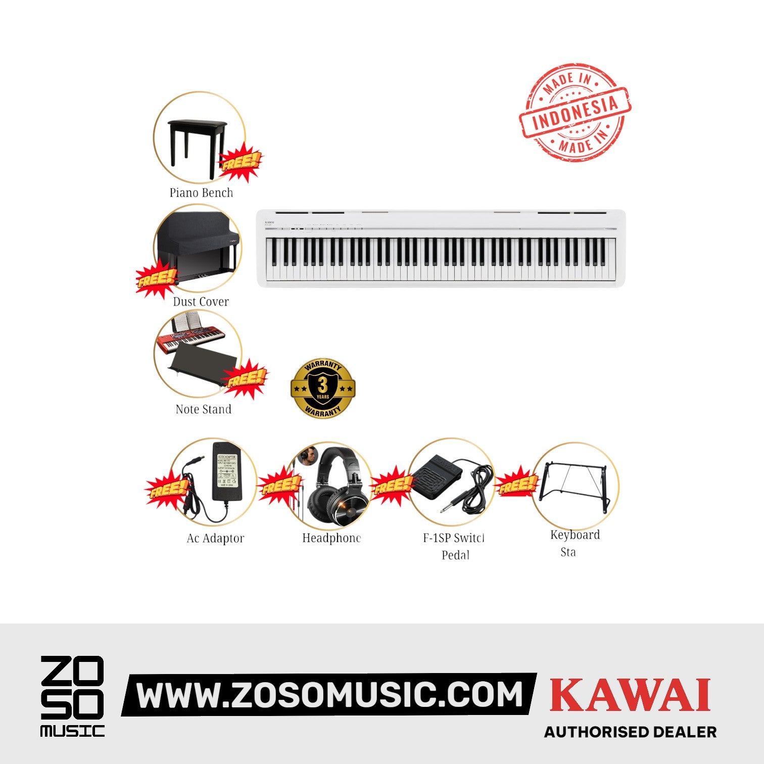 Kawai ES-120 Portable Digital Home Piano - White |  KAWAI |  PIANO-DIGITAL |  Zoso Music