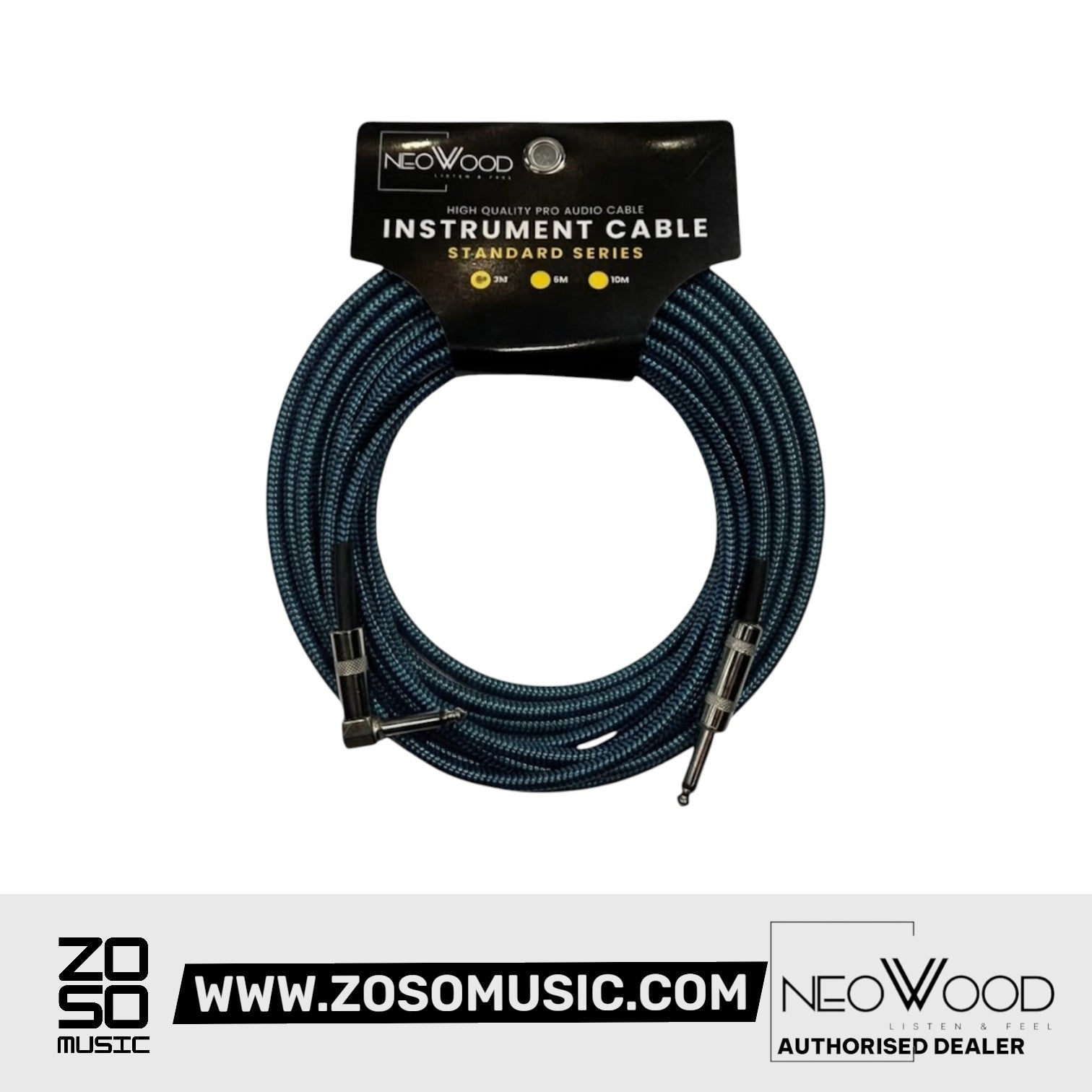 Neowood AMP006 3 Meter QTR- Right Angled QTR Instrument Cable |  NEOWOOD |  CABLES |  Zoso Music