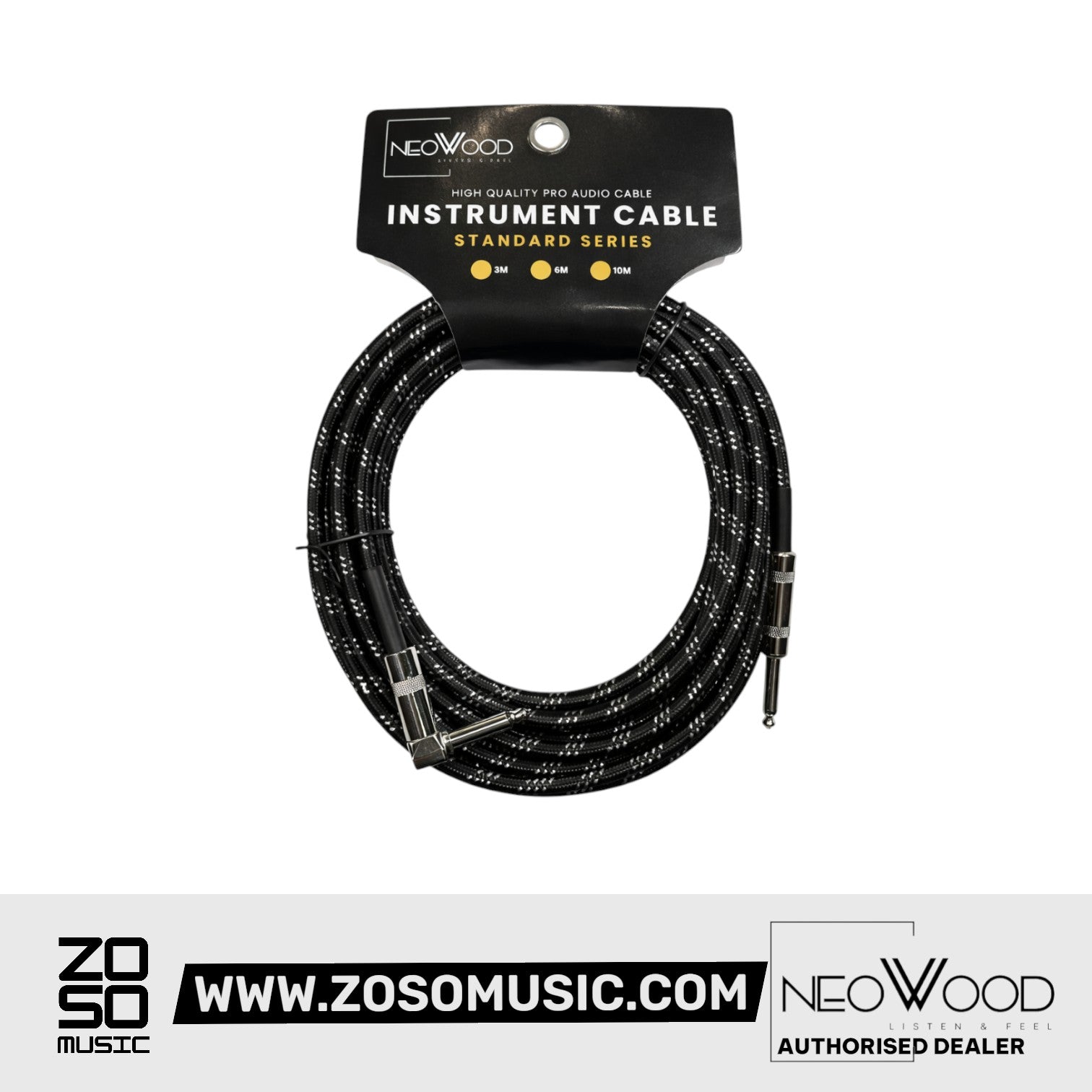 Neowood AMP006 3 Meter QTR- Right Angled QTR Instrument Cable |  NEOWOOD |  CABLES |  Zoso Music