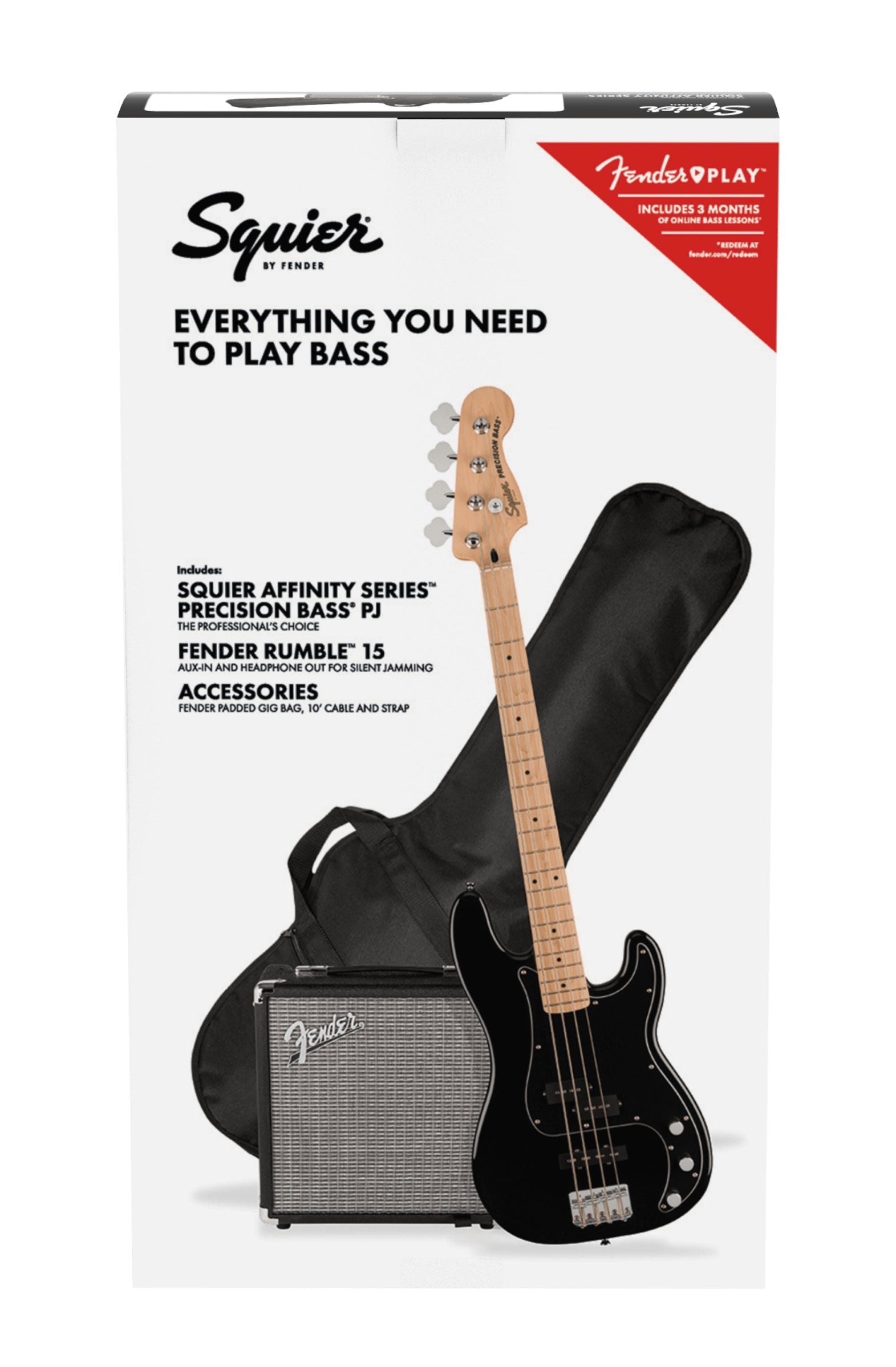 Squier Affinity Series Pj Bass Guitar Pack, Maple Fb, Black, 230v, Eu
