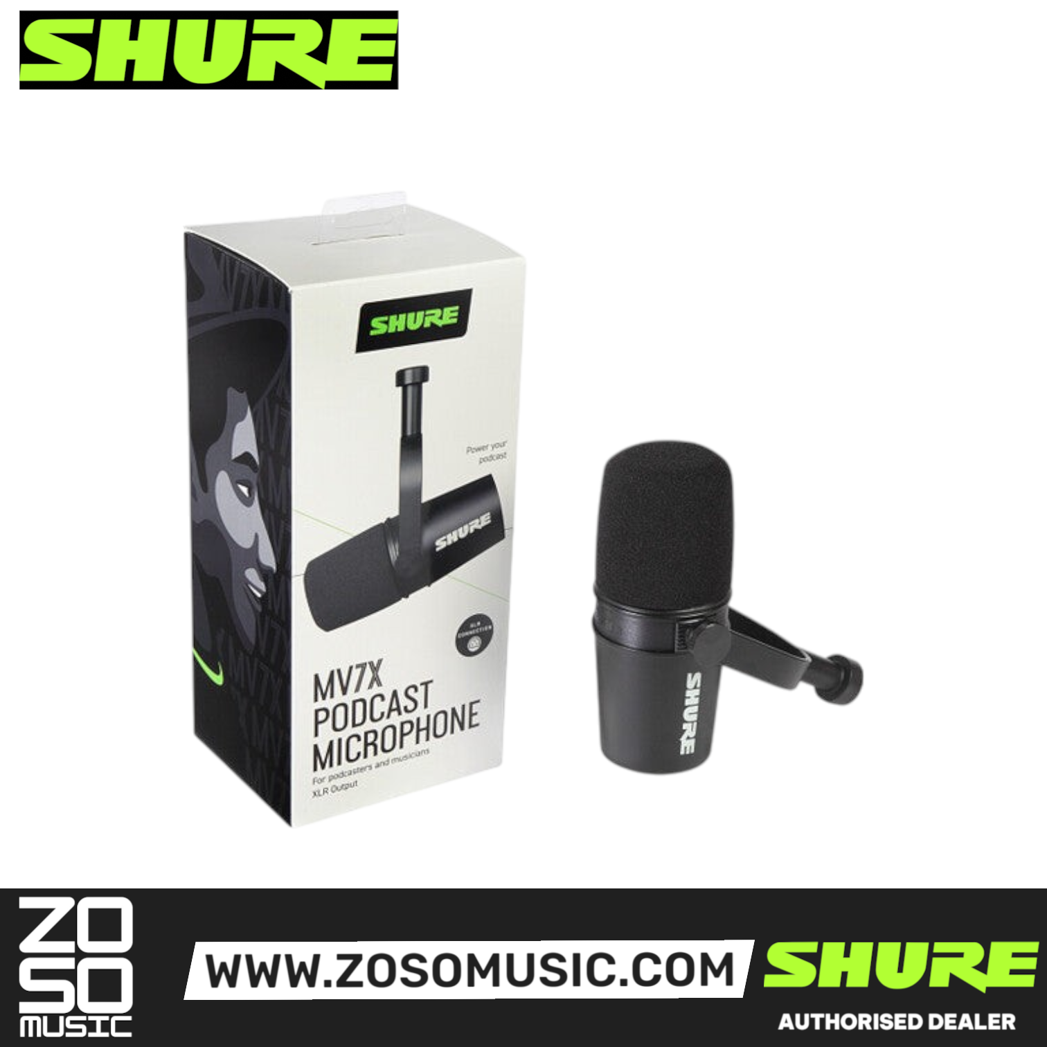 Shure MV7X Dynamic Broadcast Microphone, XLR Version - Black |  SHURE |  PODCAST MICRPHONE |  Zoso Music