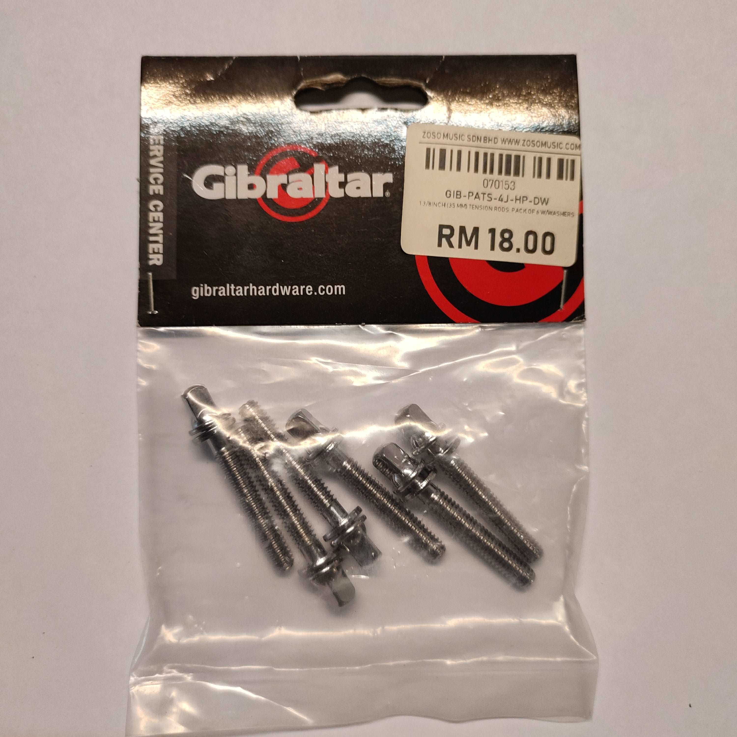 DISPLAY CLEARANCE - GIBRALTAR SC-4J 1 3/8INCH (35 MM) TENSION RODS, PACK OF 6 W/WASHERS | GIBRALTAR , Zoso Music