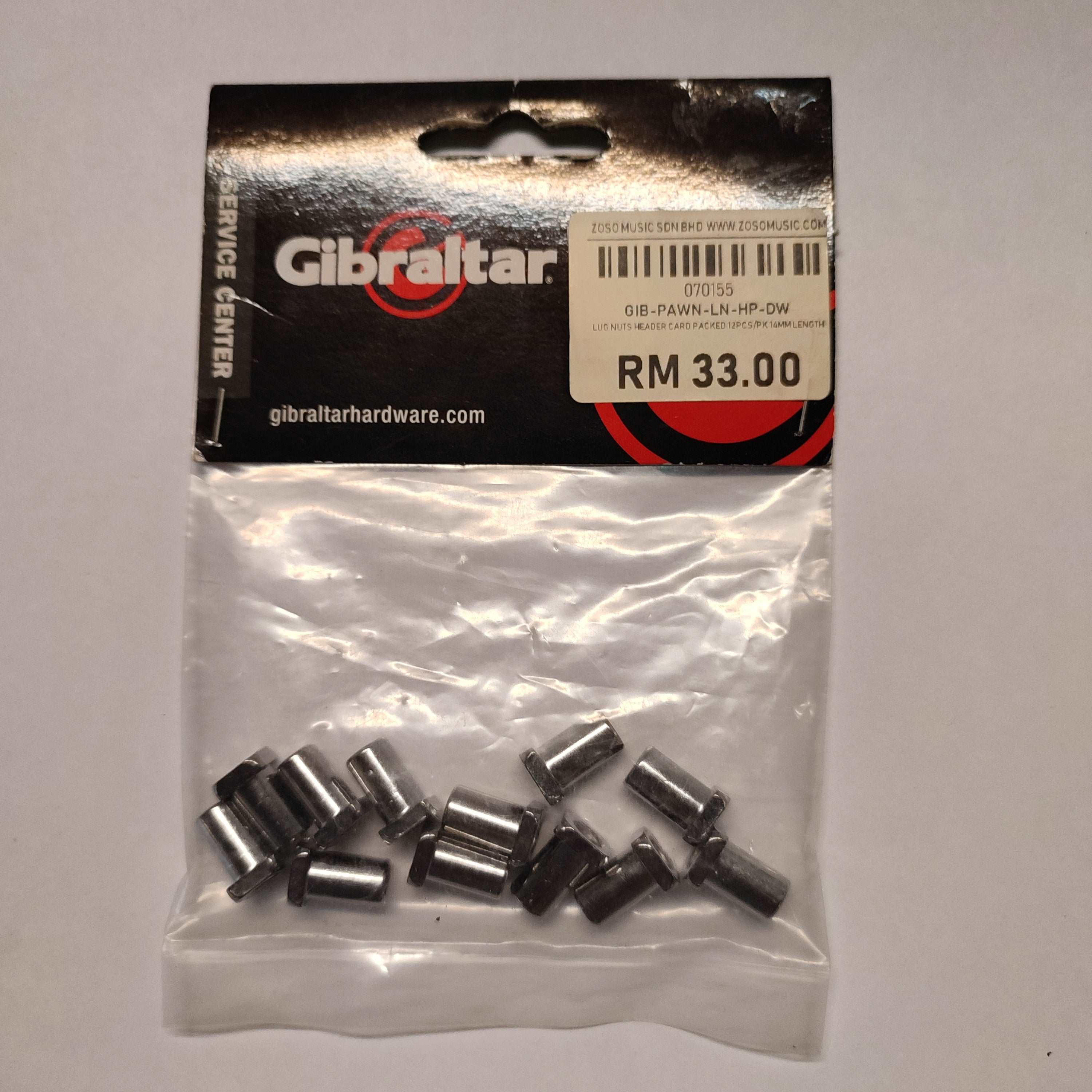 DISPLAY CLEARANCE - GIBRALTAR SC-LN 7/32, LUG NUTS HEADER CARD PACKED 12PCS/PK 14MM LENGTH | GIBRALTAR , Zoso Music
