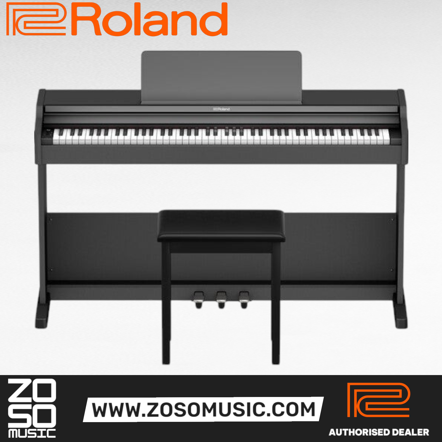 Roland RP107 Digital Piano with FREE RH-5 Headphone and Piano Bench - Black |  ROLAND |  PIANO-DIGITAL |  Zoso Music
