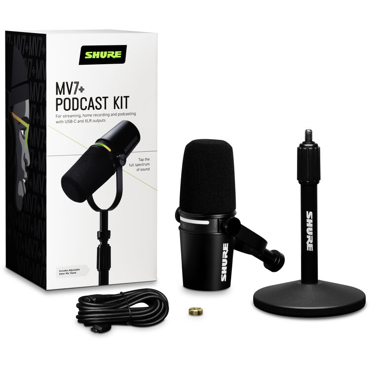 Shure MV7+-K Podcast XLR/USB Microphone Bundle with Desktop Stand, Black