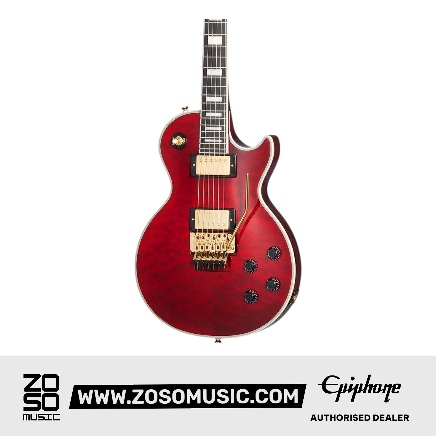 Epiphone Alex Lifeson Les Paul Custom Axcess Electric Guitar, Case Included - Ruby | Zoso Music Sdn Bhd