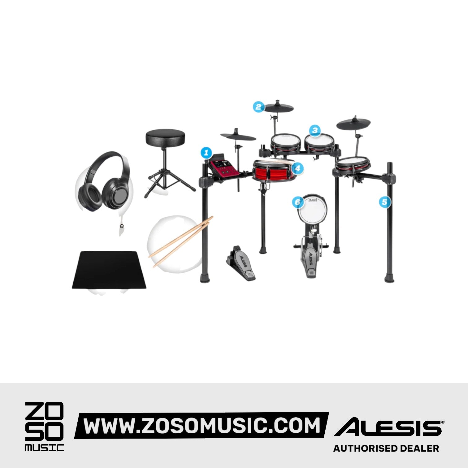 Alesis Nitro Pro Electronic Drum Kit with Free Drum Stool, Headphone, Drum Rug and Drumstick |  ALESIS |  DRUM-ELECTRONIC |  Zoso Music