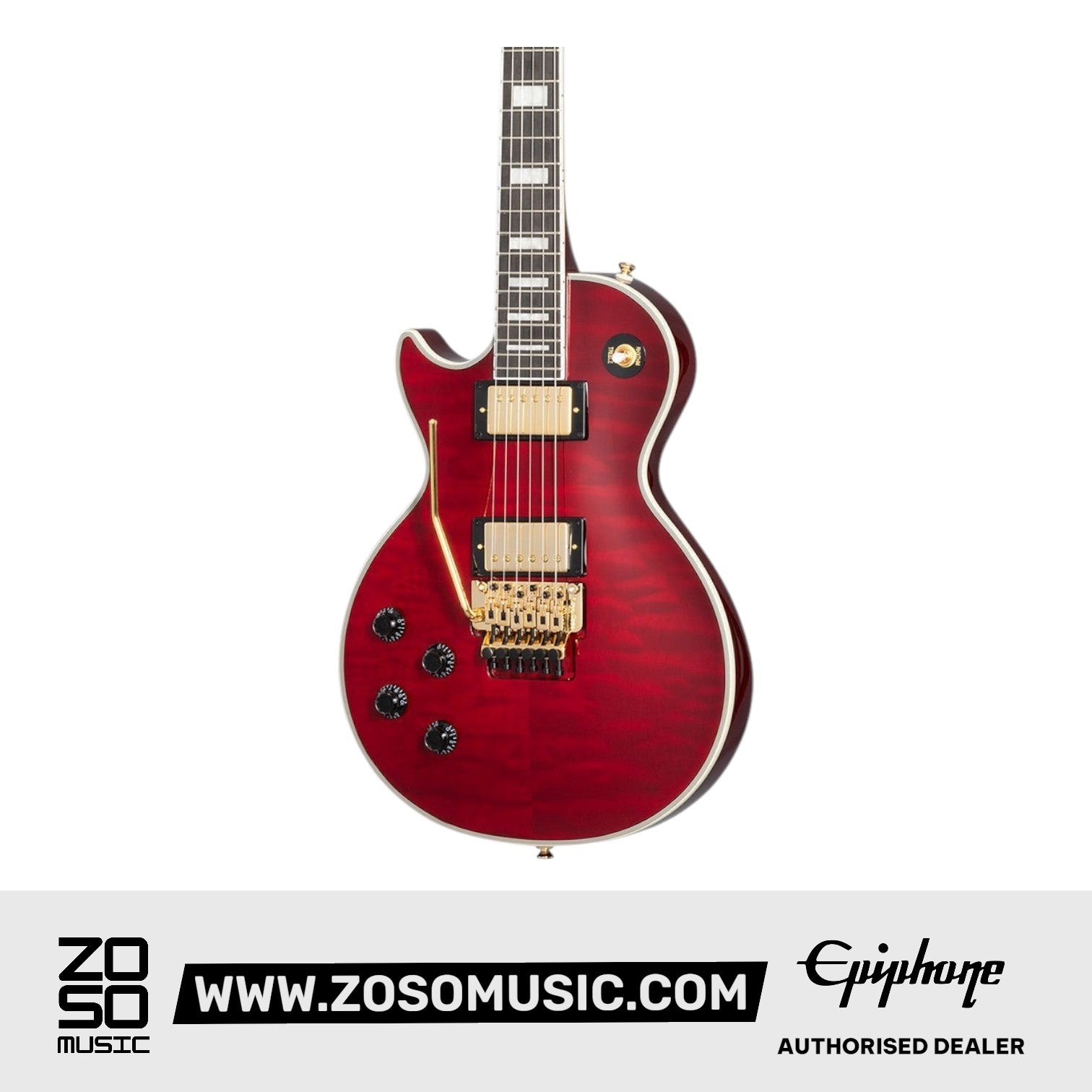 Epiphone Alex Lifeson Les Paul Custom Axcess Left-handed Electric Guitar, Case Included - Ruby | Zoso Music Sdn Bhd