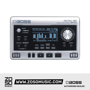 BOSS BR-80 MICRO BR 8-TRACK DIGITAL RECORDER/AUDIO INTERFACE WITH 2-TRACK SIMULTANEOUS RECORDING, 8-TRACK PLAYBACK, 64 VIRTUAL TRACKS, AND COSM EFFECTS | BOSS , Zoso Music