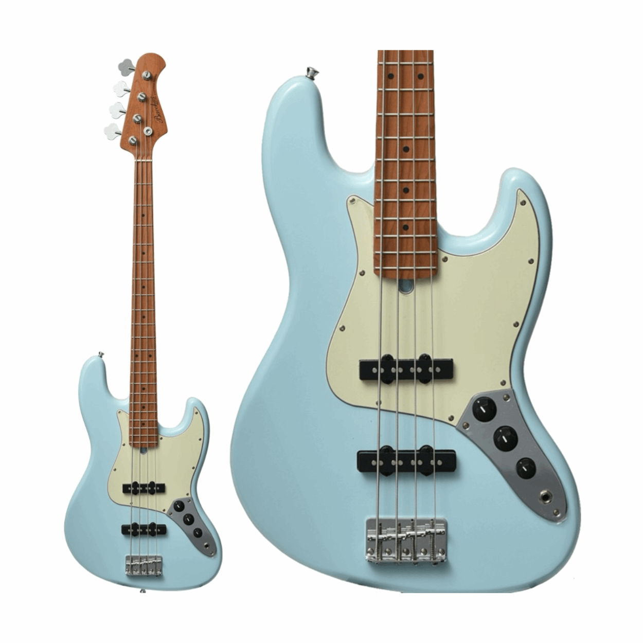 BACCHUS BJB-1-RSM/M-PTL-SOB UNIVERSE SERIES ROASTED MAPLE ELECTRIC BASS, PASTEL SONIC BLUE WITH BAG