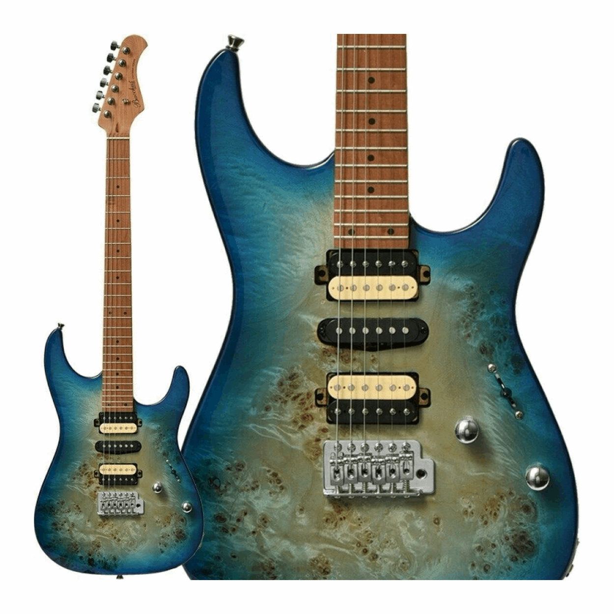 Bacchus Imperial24-bp-rsm/m Universe Series Roasted Maple Electric Guitar, Blue Burst With Bag