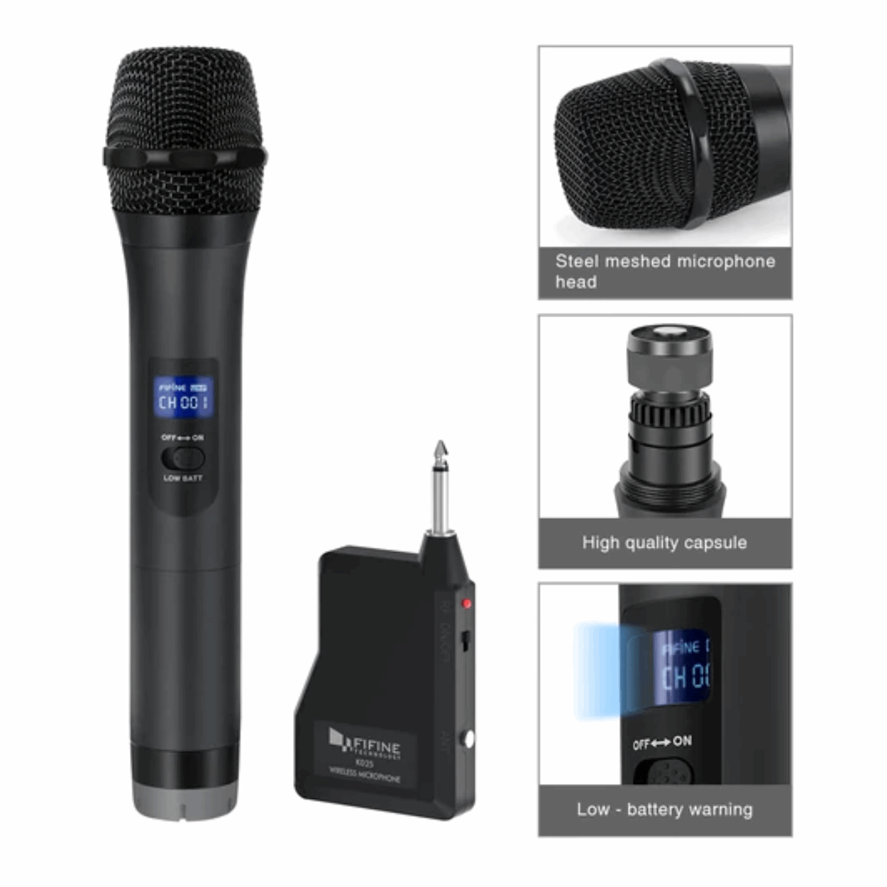 FIFINE K025 Wireless Microphone, Vocal Microphone, Fifine Handheld Dynamic Microphone Wireless mic System for Karaoke Nights and House Parties to Have Fun Over The Mixer,PA System,Speakers (K-025)
