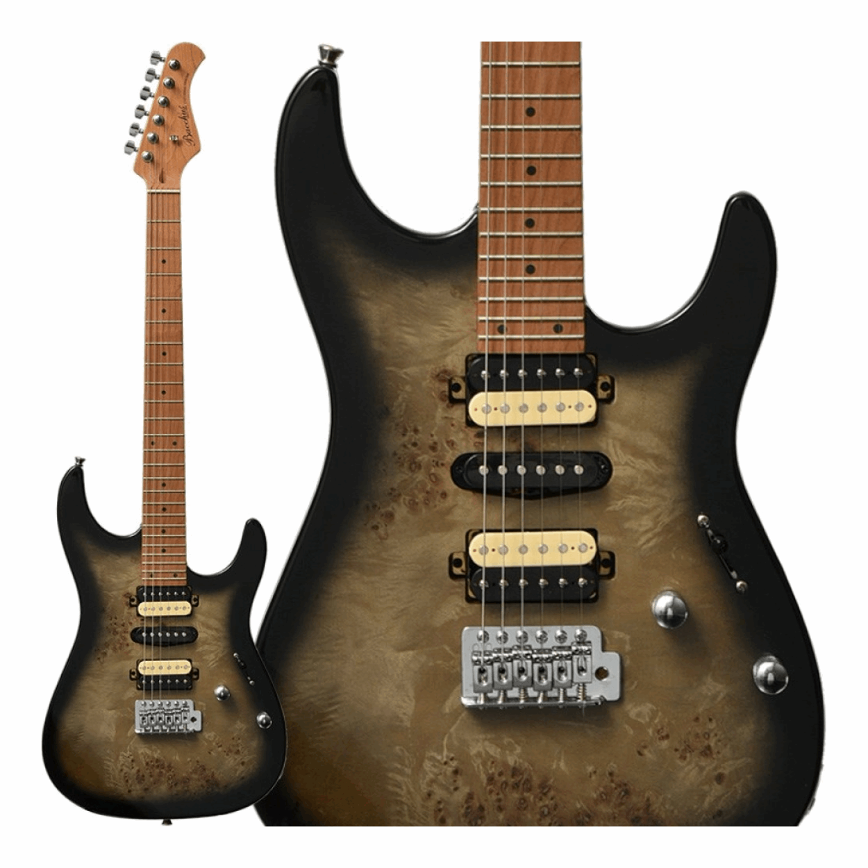Bacchus Imperial24-bp-rsm/m Universe Series Roasted Maple Electric Guitar, Black Burst With Bag