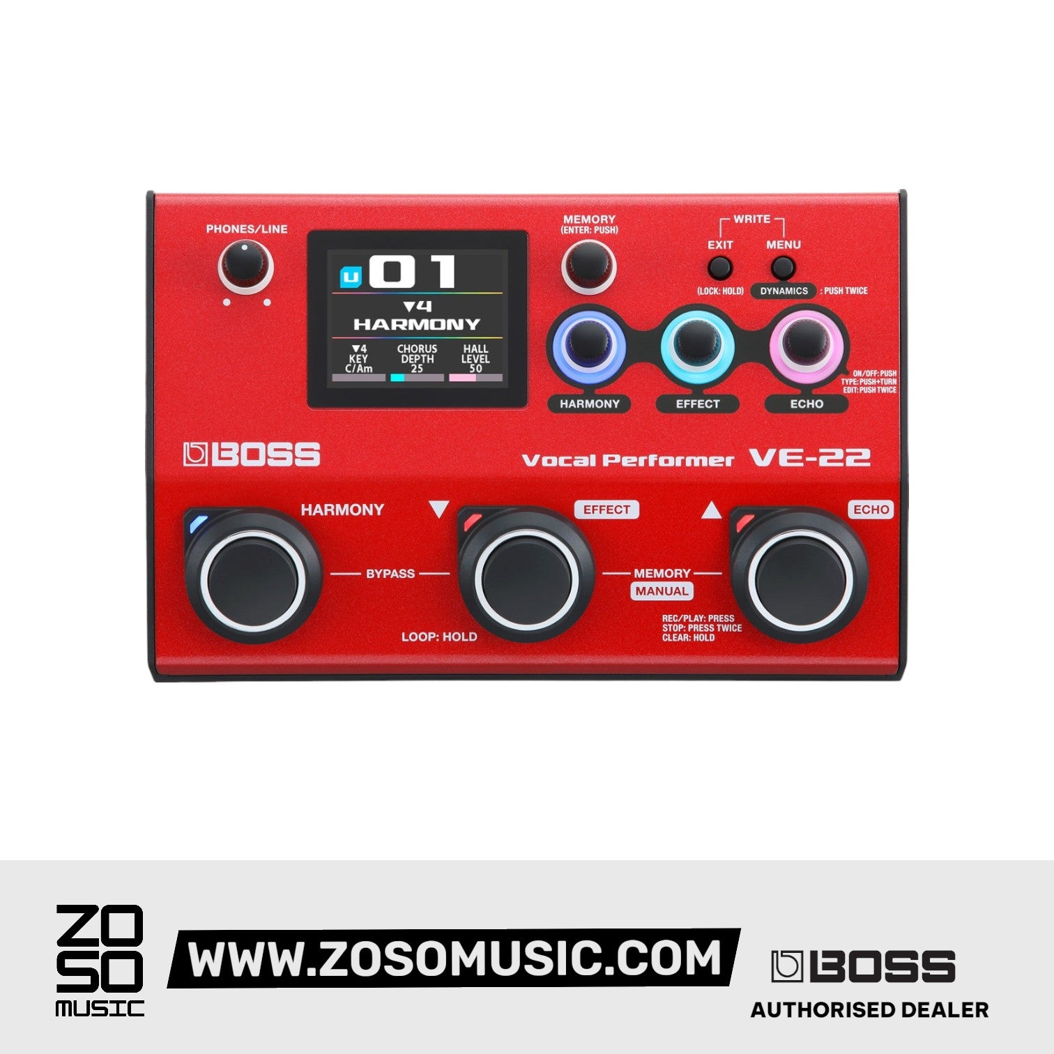 Boss VE-22 Vocal Effects and Looper Pedal |  BOSS |  MULTI-EFFECTS |  Zoso Music