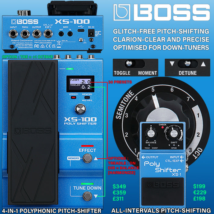 Boss XS-1 Poly Shifter Pitch-shift Pedal |  BOSS |  SUSTAIN PEDALS |  Zoso Music