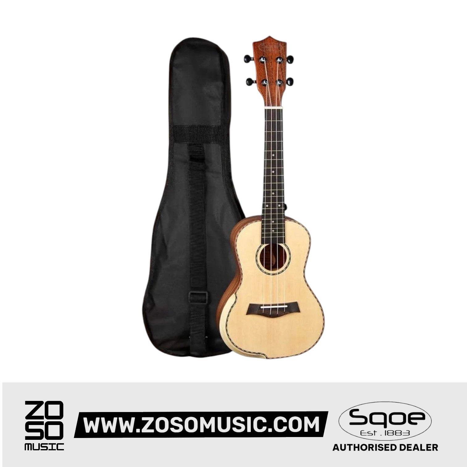 SQOE SQ-UK-405 Solid Top Spruce & Walnut Body 24" Concert Ukulele | Zoso Music Sdn Bhd