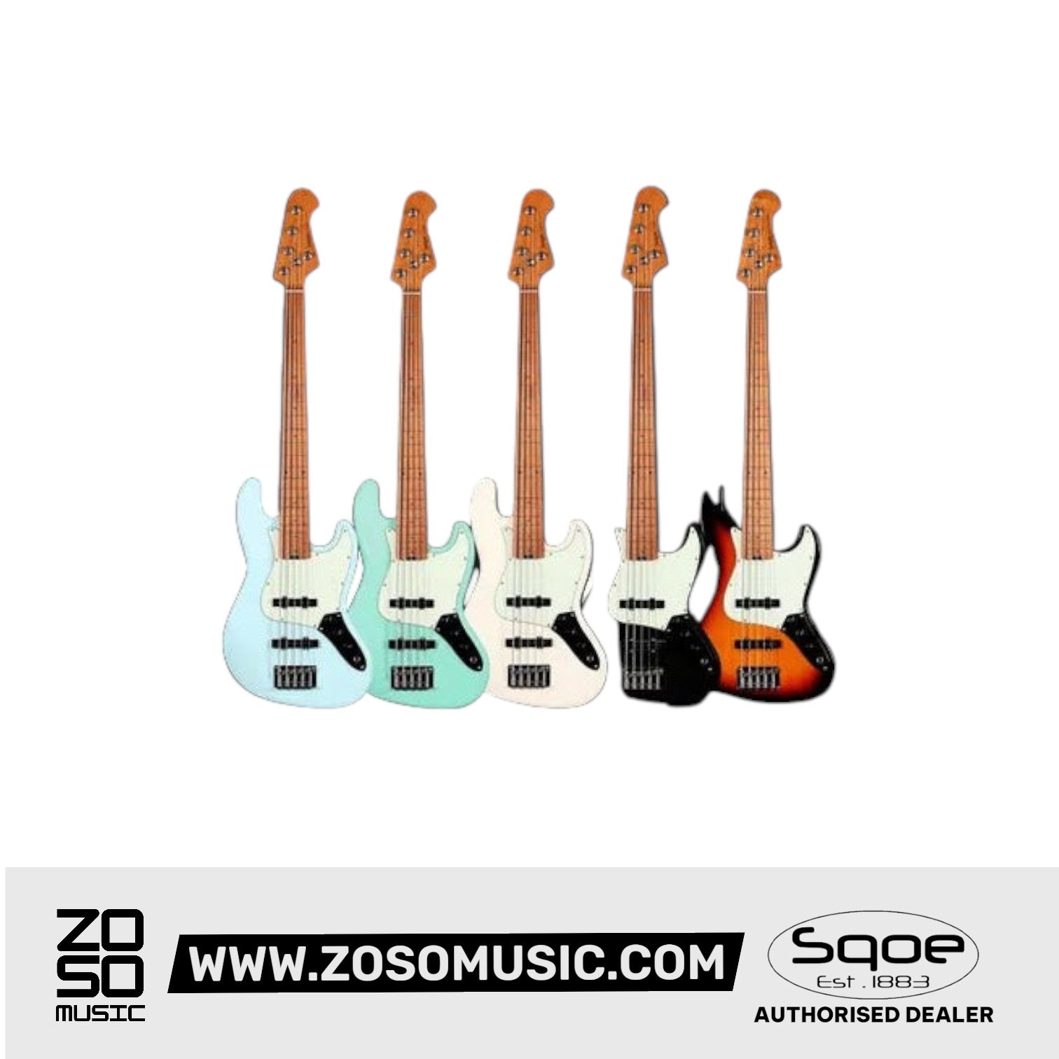 SQOE SJB650 5-Strings Jazz Bass Guitar, Roasted Maple Neck & Fretboard | Zoso Music Sdn Bhd