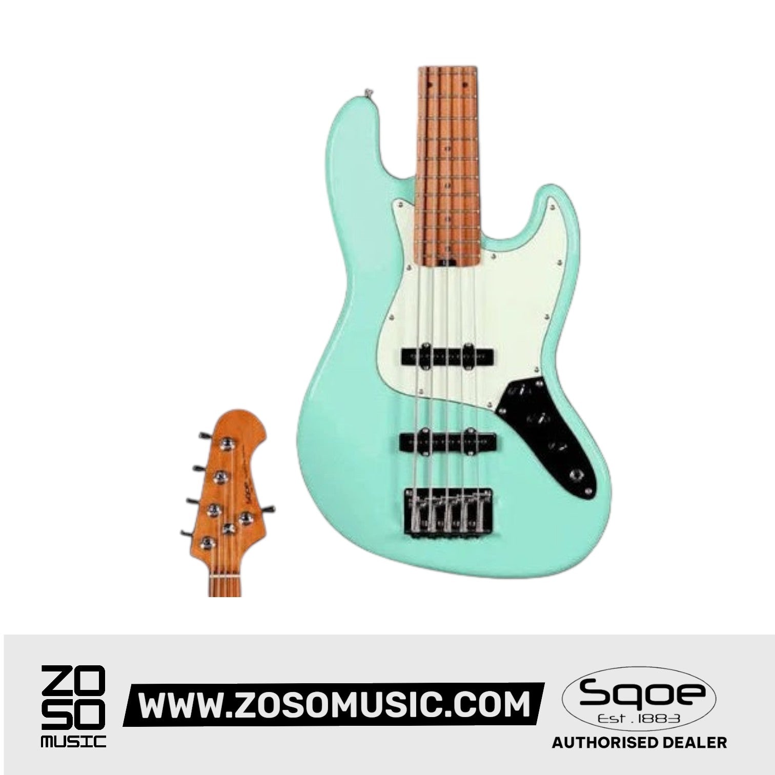 SQOE SJB650 5-Strings Jazz Bass Guitar, Roasted Maple Neck & Fretboard