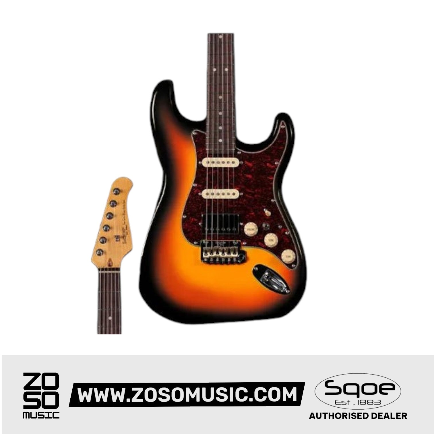 SQOE SEST1000 Premium Custom Series HSS Electric Guitar with Hardcase
