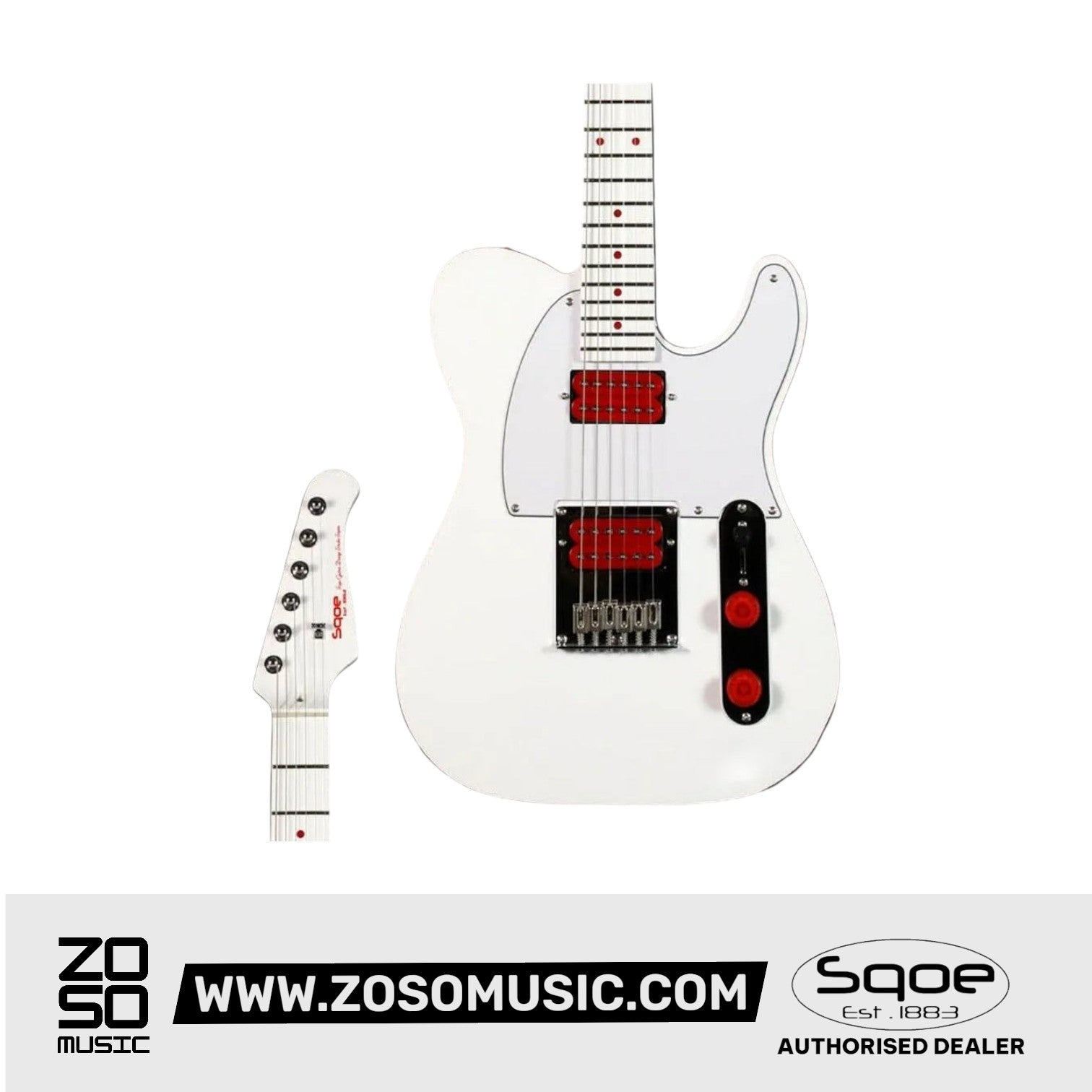 SQOE SETL1008 Premium Custom Series White Edition Telecaster Electric Guitar with Hardcase | Zoso Music Sdn Bhd