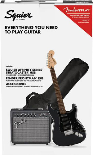Squier Affinity Series Hss Stratocaster Guitar Pack, Laurel Fb, Charcoal Frost Metallic, 230v, Uk |  SQUIER BY FENDER |  ELECTRIC GUITAR |  Zoso Music