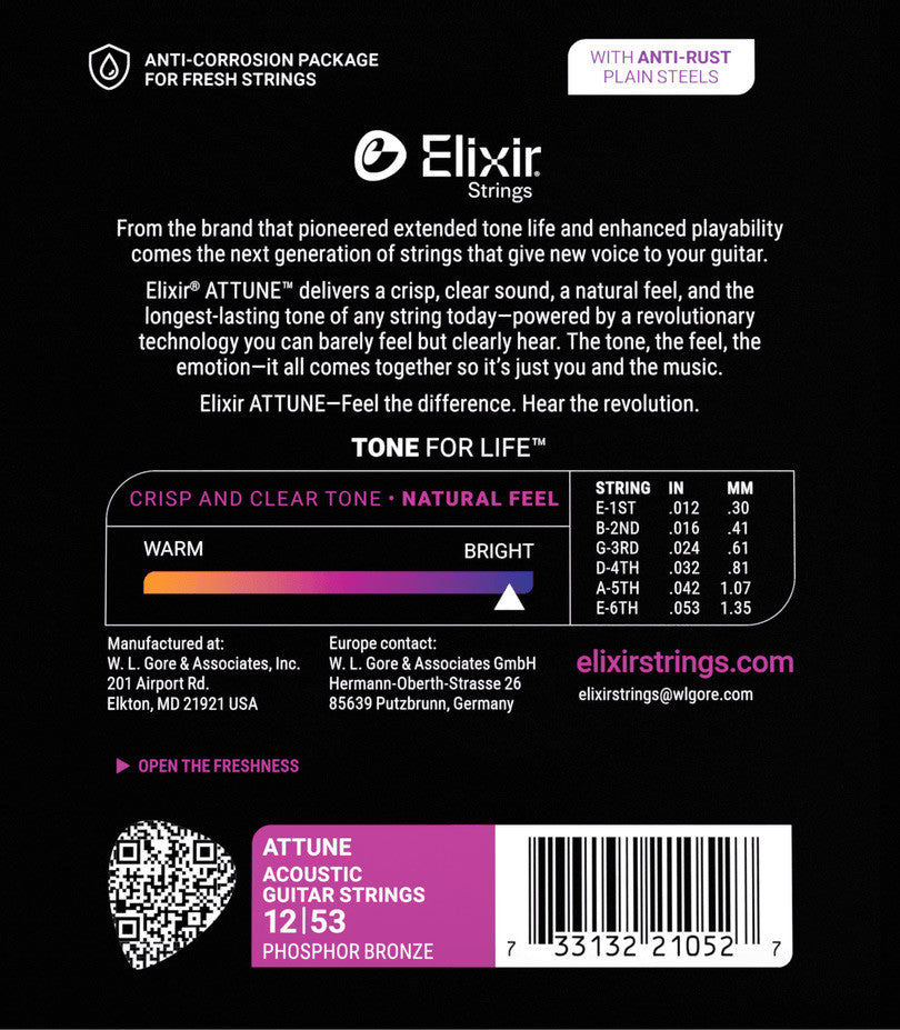 Elixir 21052 Attune Phosphor Bronze Acoustic Guitar Strings Light 12-53 |  ELIXIR |  STRINGS-ELECTRIC GUITAR |  Zoso Music