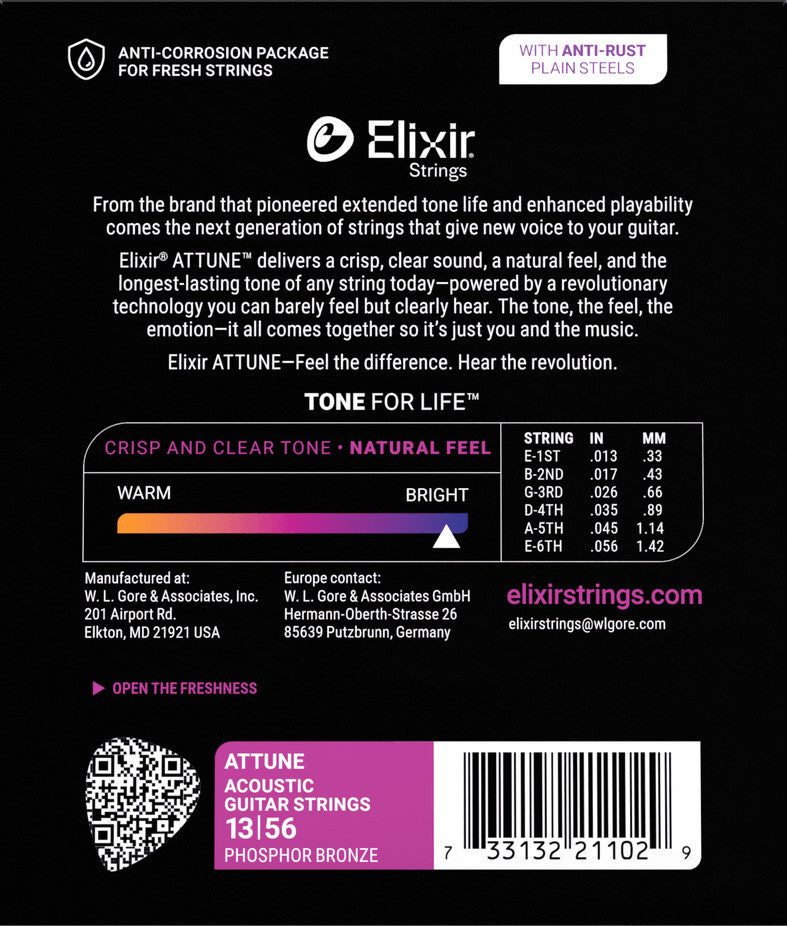 Elixir 21102 Attune Phosphor Bronze Acoustic Guitar Strings Medium 13-56 |  ELIXIR |  STRINGS-ELECTRIC GUITAR |  Zoso Music