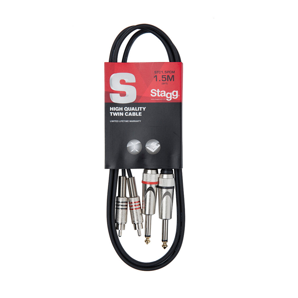 Stagg STC1,5PCM Dual Mono 1/4 Inch to Dual RCA Cable - 1.5 Meter - Zoso Music