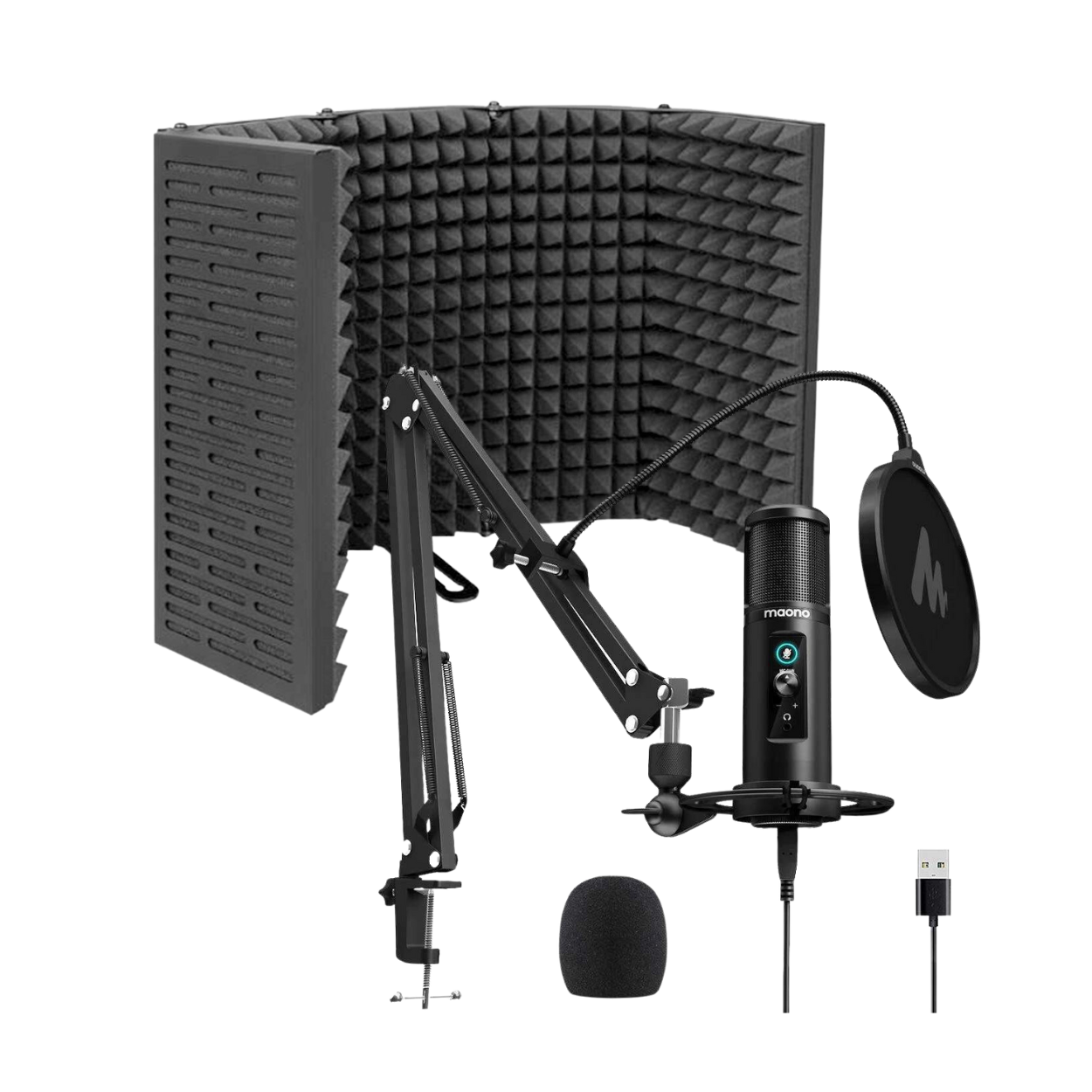 Bundle  Maono AU-PM422 Monitorable USB Condenser Microphone Set + Maono AU-S05 5-Panel Microphone Shield