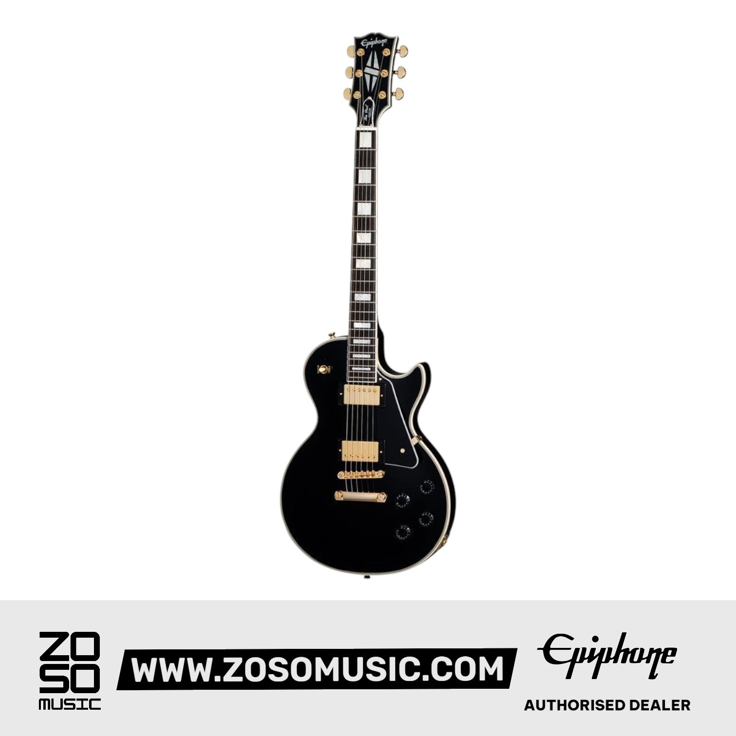 (Epiphone Inspired by Gibson Custom) Epiphone ECLPCEBGH1 Les Paul Custom Electric Guitar - Ebony |  EPIPHONE |  ELECTRIC GUITAR |  Zoso Music