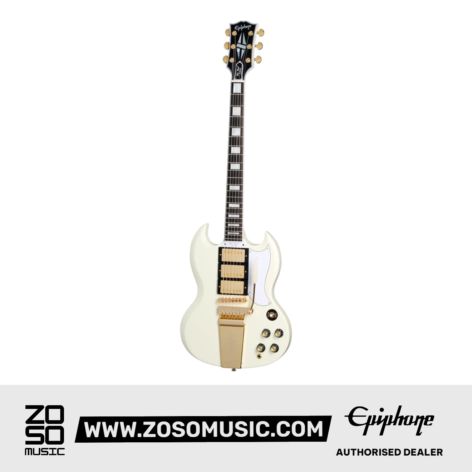 (Epiphone Inspired by Gibson Custom) Epiphone ECSGC63CWVGM1 1963 SG Custom Electric Guitar - Classic White |  EPIPHONE |  ELECTRIC GUITAR |  Zoso Music