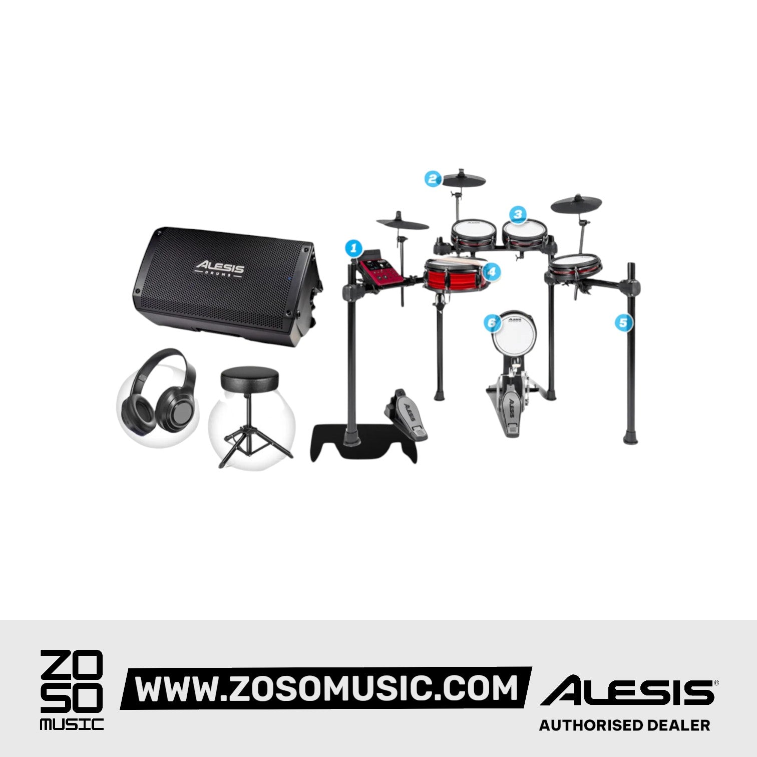 Alesis Nitro Pro Electronic Drum Kit with Free Drum Stool, Headphone, Drum Rug and Drumstick |  ALESIS |  DRUM-ELECTRONIC |  Zoso Music