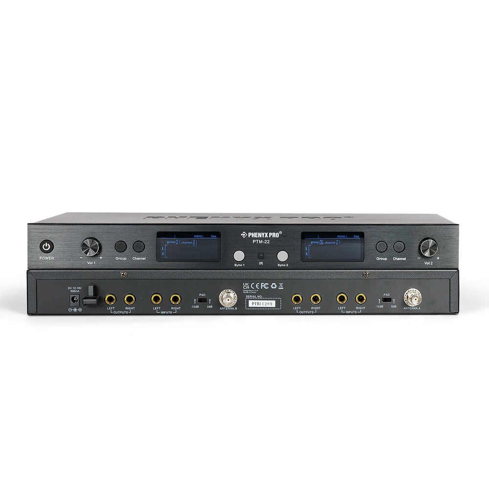 Phenyx Pro PTM-22 UHF Mono Wireless in Ear Monitor System, 2 Bodypack Receiver and 1 Transmitter [2B]