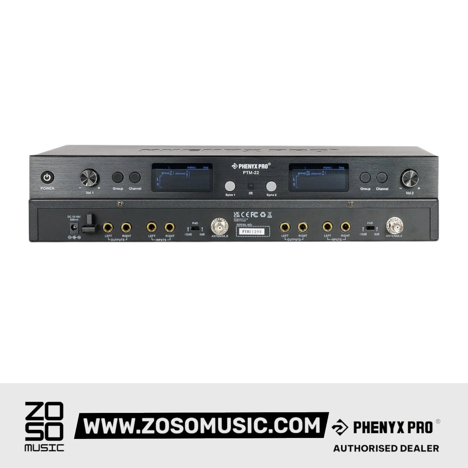 Phenyx Pro PTM-22 UHF Mono Wireless in Ear Monitor System, 2 Bodypack Receiver and 1 Transmitter [2B] |  PHENYX PRO |  WIRELESS-ANTENNA |  Zoso Music