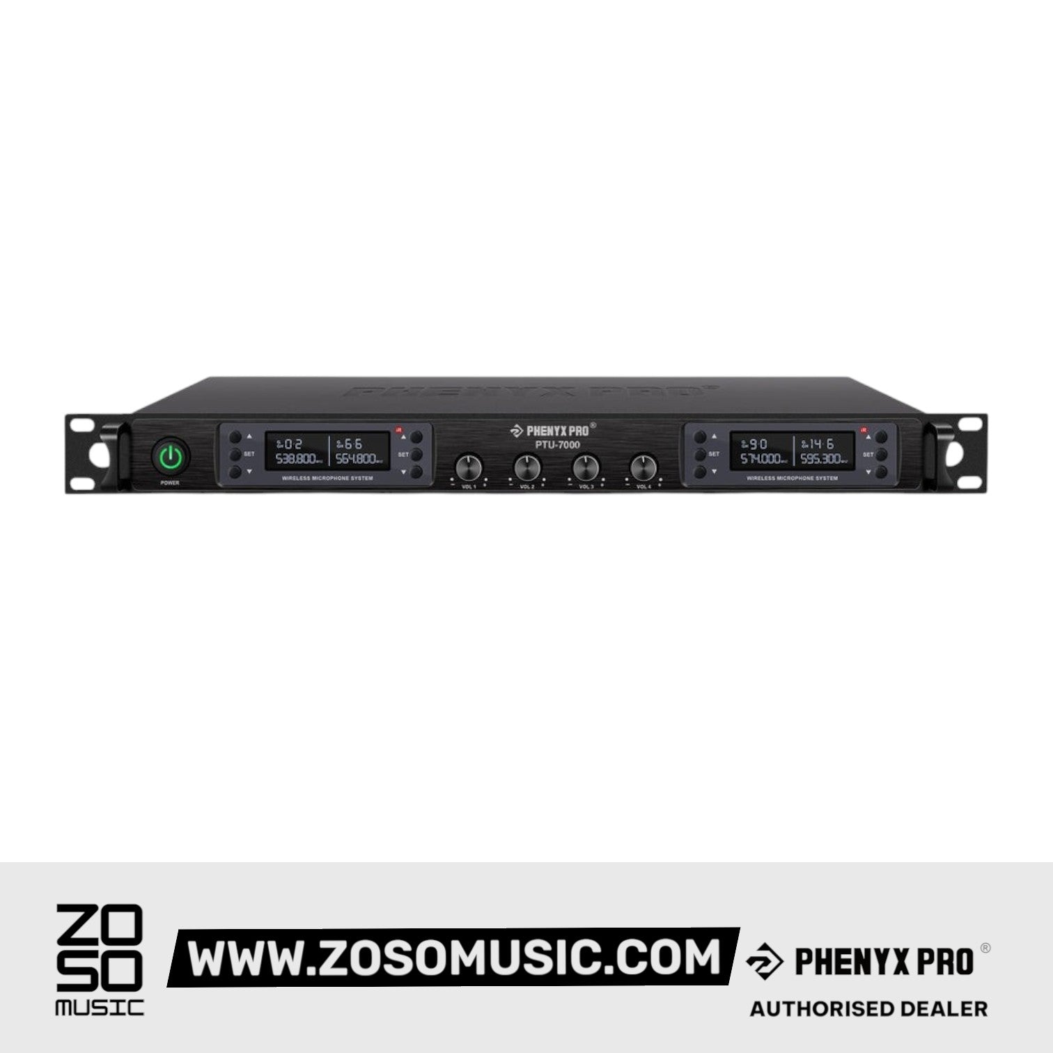 Phenyx Pro PTU-7000-2H2B Quad Wireless Microphone System w/ 4x40 UHF Channels, Auto Scan, 2 Handheld Dynamic Mics, 2 Bodypacks & Headsets/Lapel Microphones |  PHENYX PRO |  WIRELESS-ANTENNA |  Zoso Music
