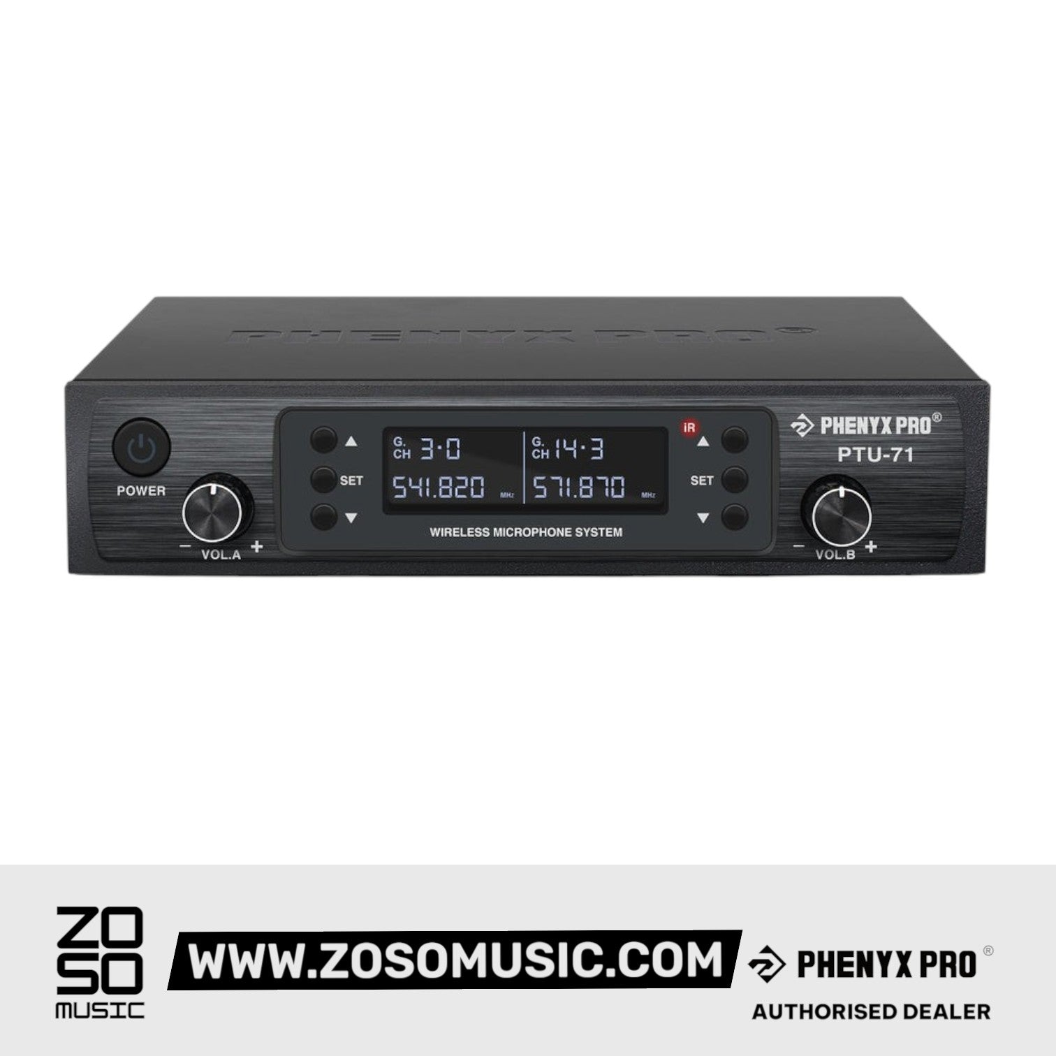Phenyx Pro PTU-71-2B Dual UHF Wireless Microphone System with 2 Bodypacks |  PHENYX PRO |  WIRELESS-ANTENNA |  Zoso Music