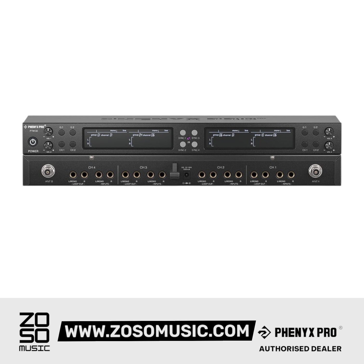 Phenyx Pro PTM-33-4B UHF Mono Wireless In-Ear Monitor System with 4 Bodypacks |  PHENYX PRO |  WIRELESS-ANTENNA |  Zoso Music