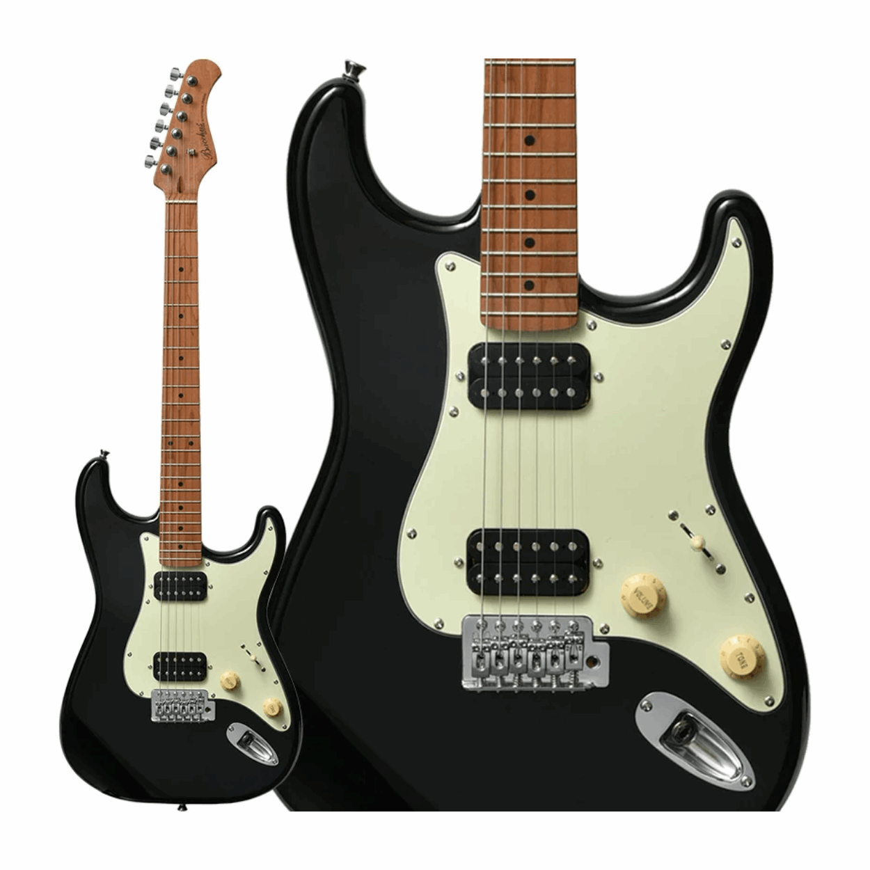 Bacchus Bst-3-rsm/m-blk Universe Series Roasted Maple Electric Guitar, Black With Bag