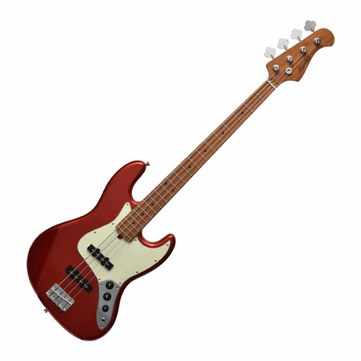 BACCHUS BJB-1-RSM/M-CAR UNIVERSE SERIES ROASTED MAPLE ELECTRIC BASS, CANDY APPLE RED WITH BAG