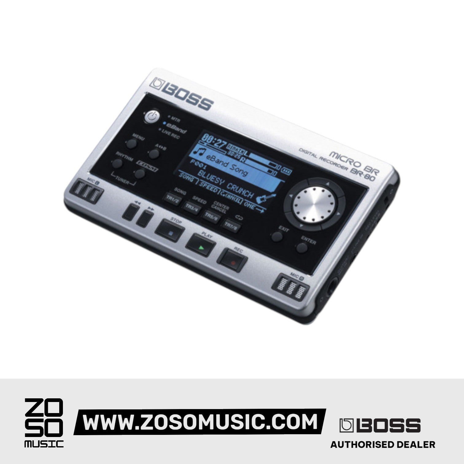 BOSS BR-80 MICRO BR 8-TRACK DIGITAL RECORDER/AUDIO INTERFACE WITH 2-TRACK SIMULTANEOUS RECORDING, 8-TRACK PLAYBACK, 64 VIRTUAL TRACKS, AND COSM EFFECTS | BOSS , Zoso Music