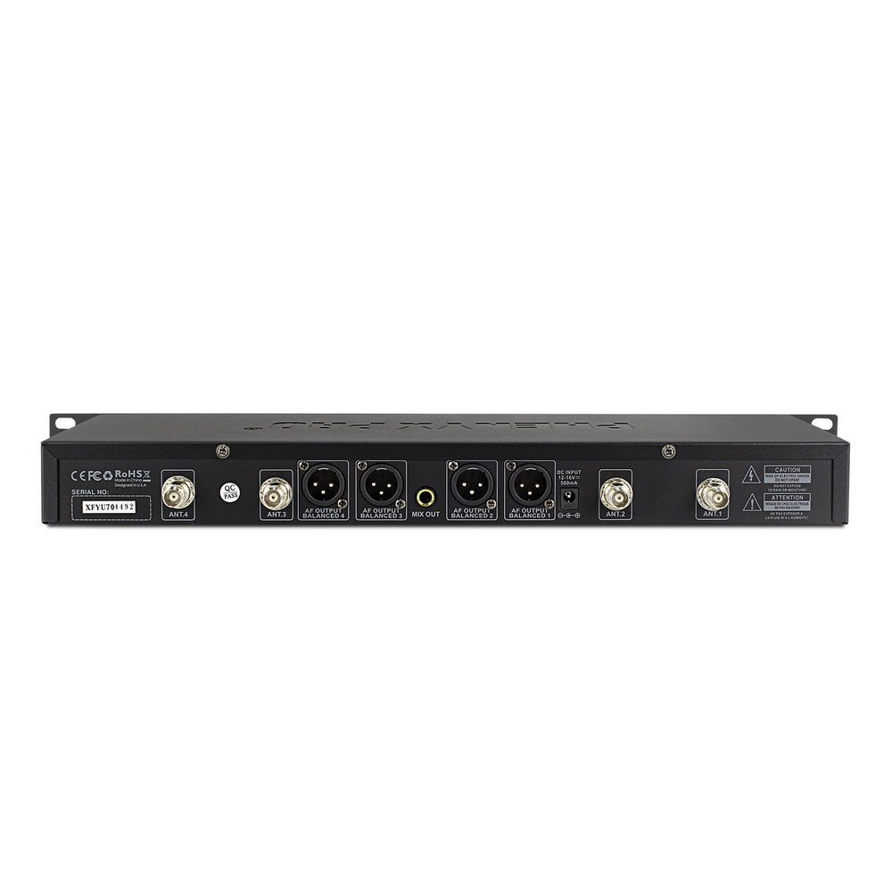 Phenyx Pro PTU-7000-2H2B Quad Wireless Microphone System w/ 4x40 UHF Channels, Auto Scan, 2 Handheld Dynamic Mics, 2 Bodypacks & Headsets/Lapel Microphones
