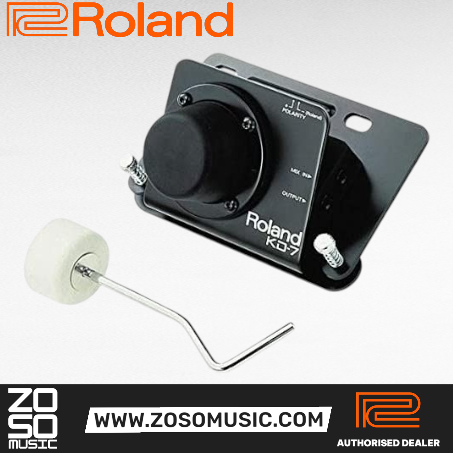 Roland KD-7 Kick Trigger with KDB7 Beater |  ROLAND |  DRUM-TRIGGER |  Zoso Music