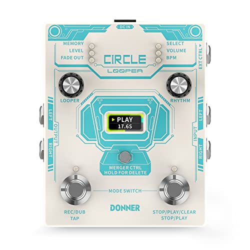 Donner Circle Looper Pedal Drum Machine, 2 in 1 Drum Looper Stereo Guitar Loop Pedals, 40 Slots 160 mins Loop with 110 Drum Grooves, Tap Tempo, Fade Out | Zoso Music Sdn Bhd