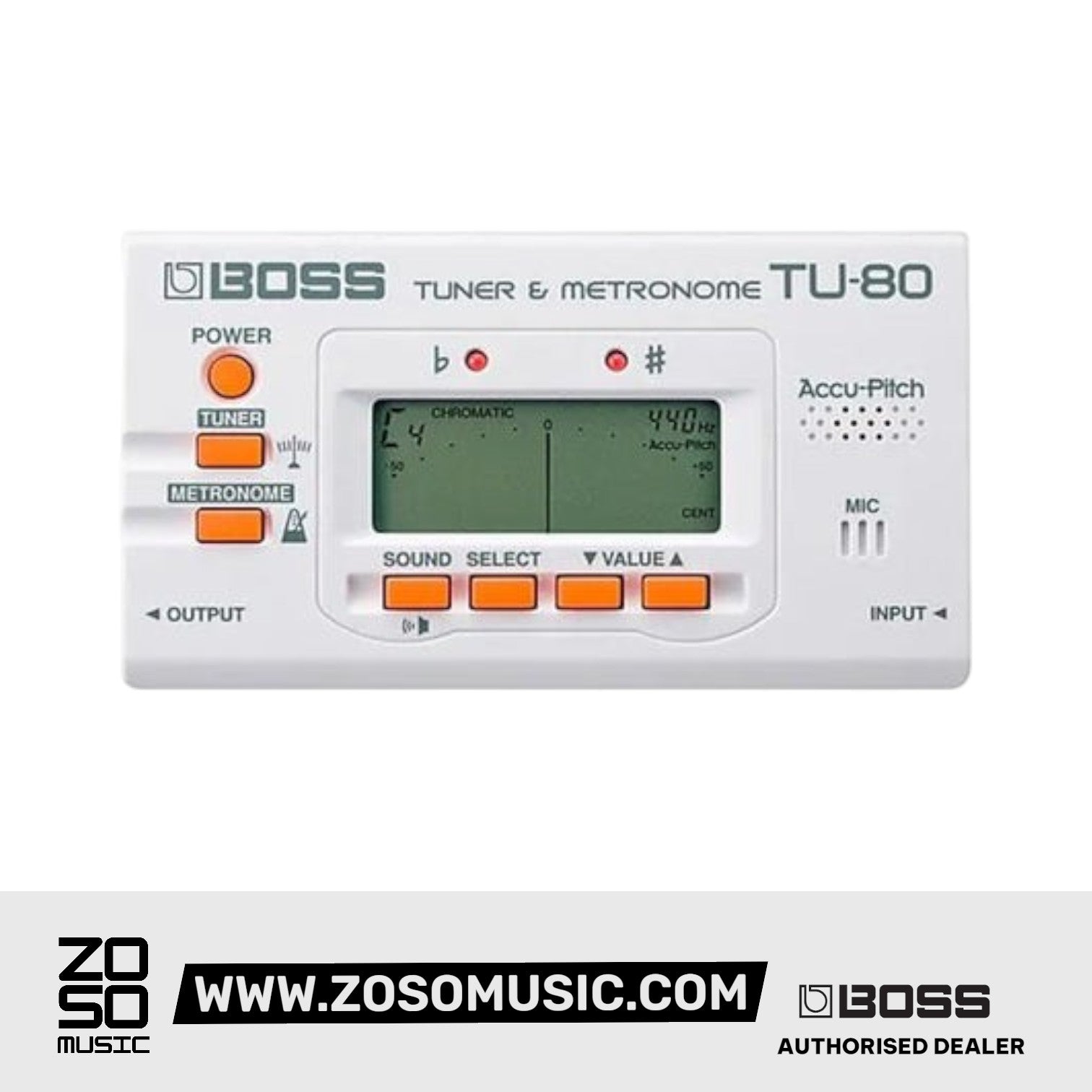 Boss TU-80 Guitar Tuner & Metronome - White | Zoso Music Sdn Bhd